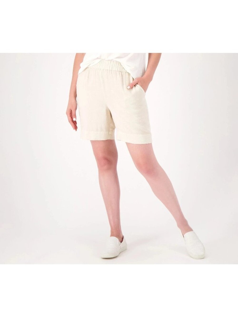 Denim & Co Naturals Shorts Size 2X Petite Linen Blend Stone Khaki Coastal NEW